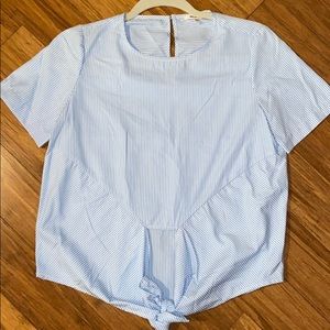 Blue and white striped blouse crop top